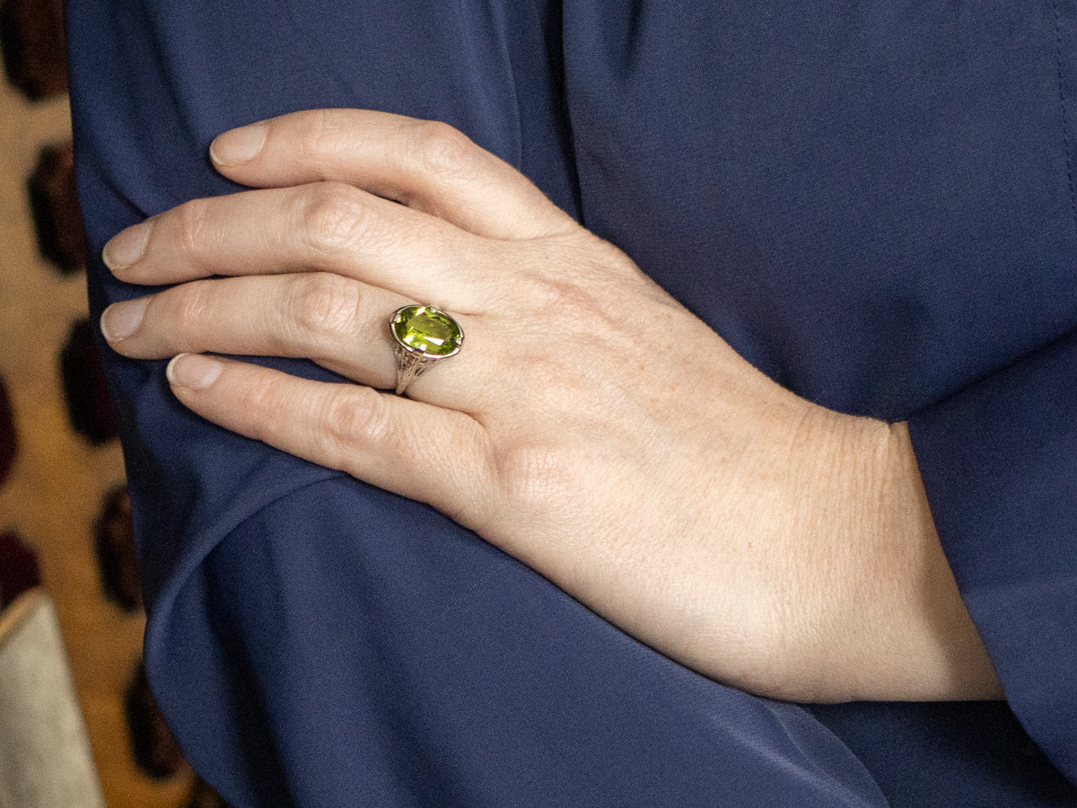 Art Deco Belais Peridot Solitaire Ring
