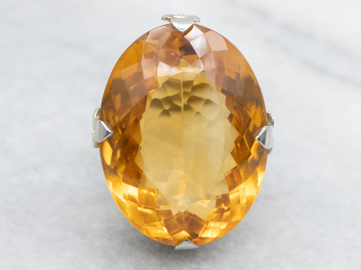 Antique Citrine Cocktail Ring with Floral Filigree Basket