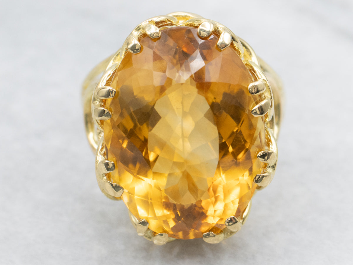 Citrine Cocktail Ring with Interlocking Loop Basket