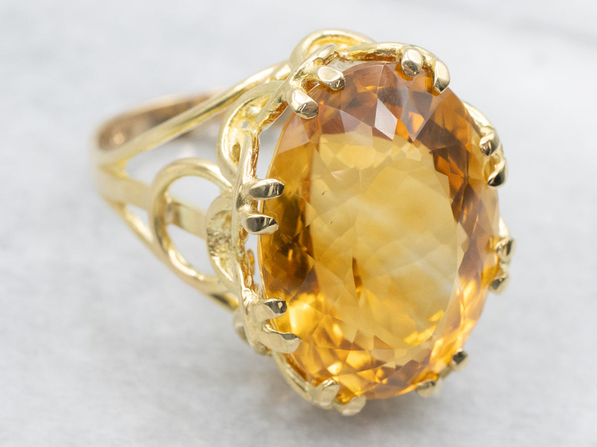 Citrine Cocktail Ring with Interlocking Loop Basket