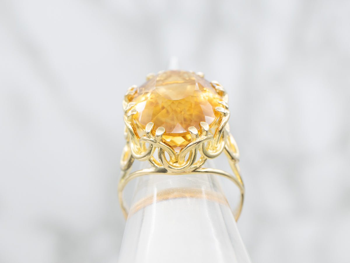 Citrine Cocktail Ring with Interlocking Loop Basket