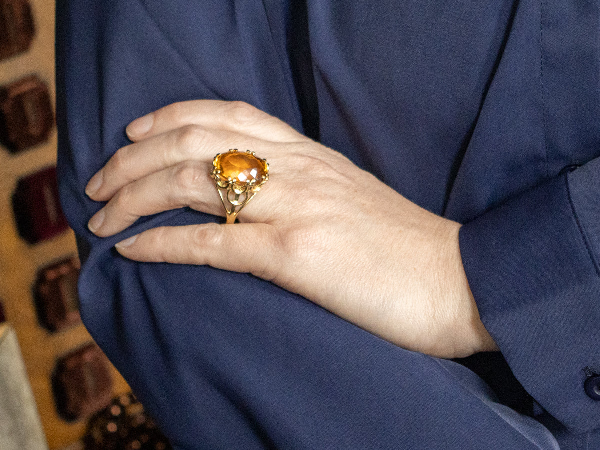 Citrine Cocktail Ring with Interlocking Loop Basket