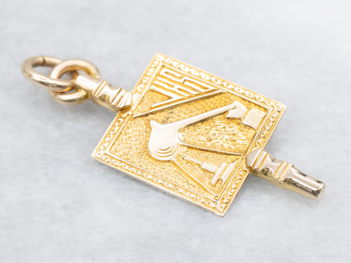 Antique Gold &quot;JHS&quot; Monogram Fraternal Key Pendant
