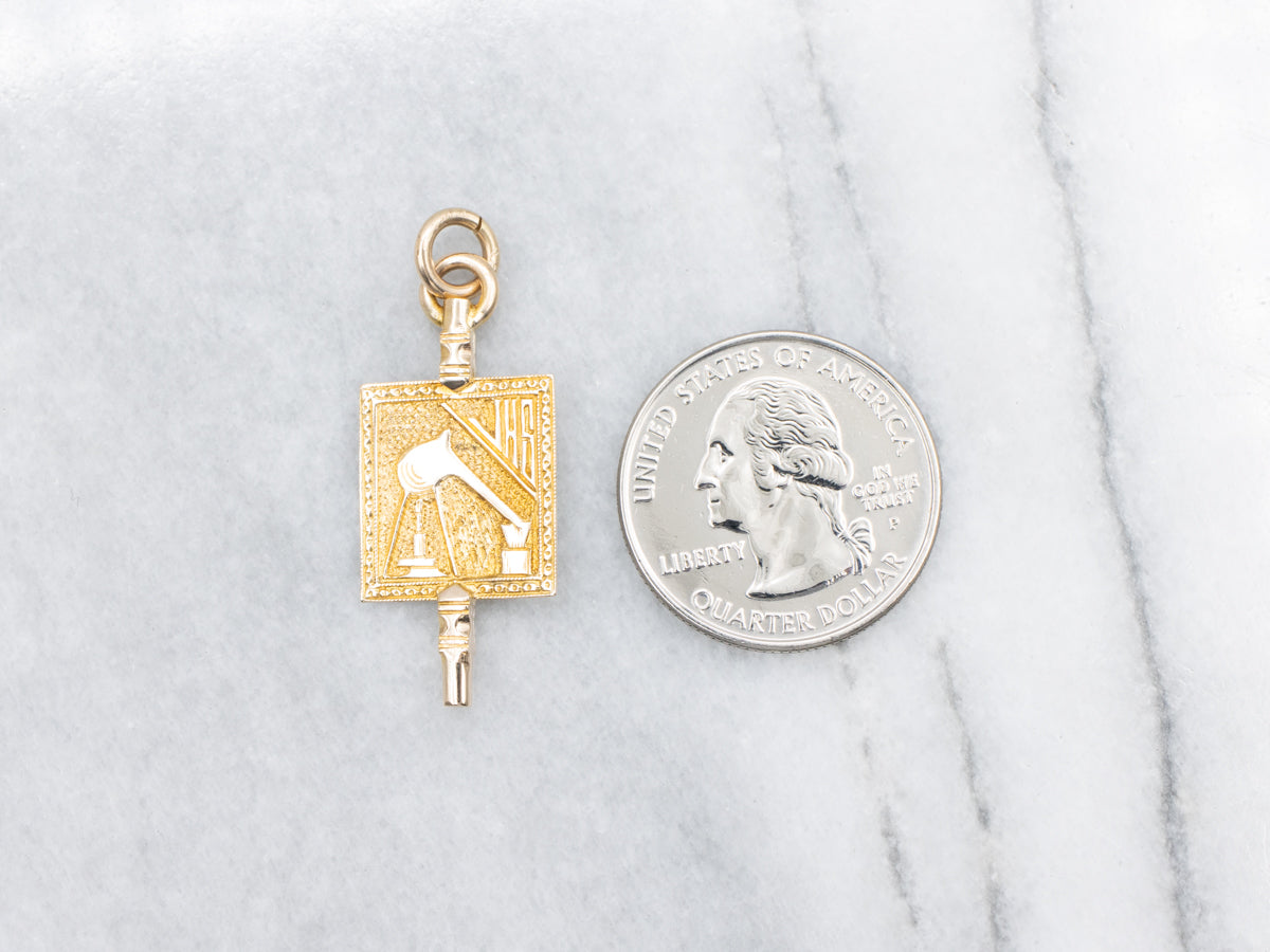 Antique Gold "JHS" Monogram Fraternal Key Pendant