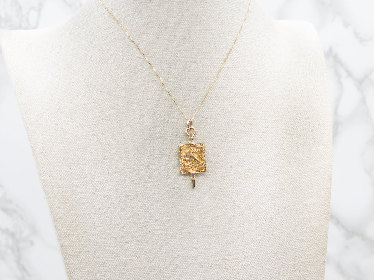 Antique Gold "JHS" Monogram Fraternal Key Pendant