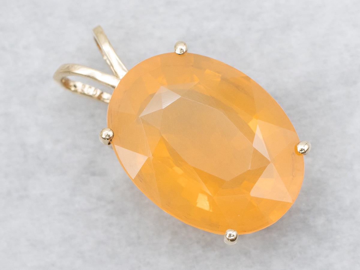Fire Opal Gold Solitaire Pendant