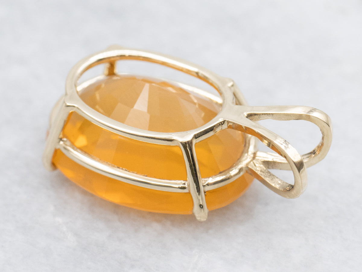 Fire Opal Gold Solitaire Pendant