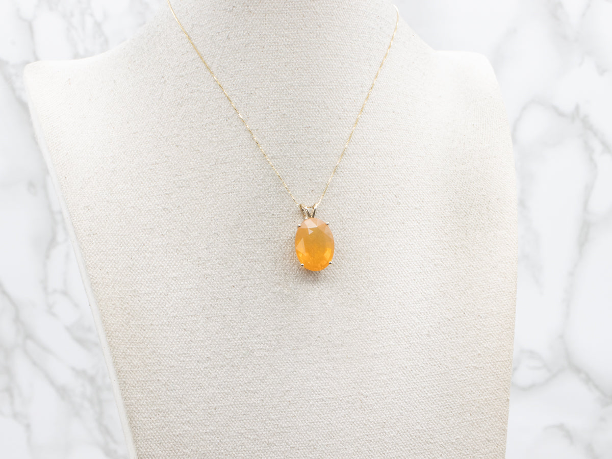 Fire Opal Gold Solitaire Pendant
