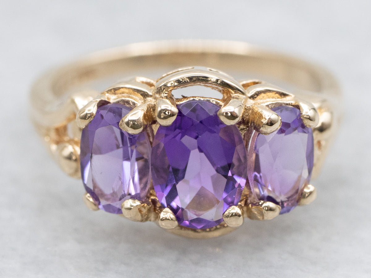 Amethyst and Gold Three Stone Ring