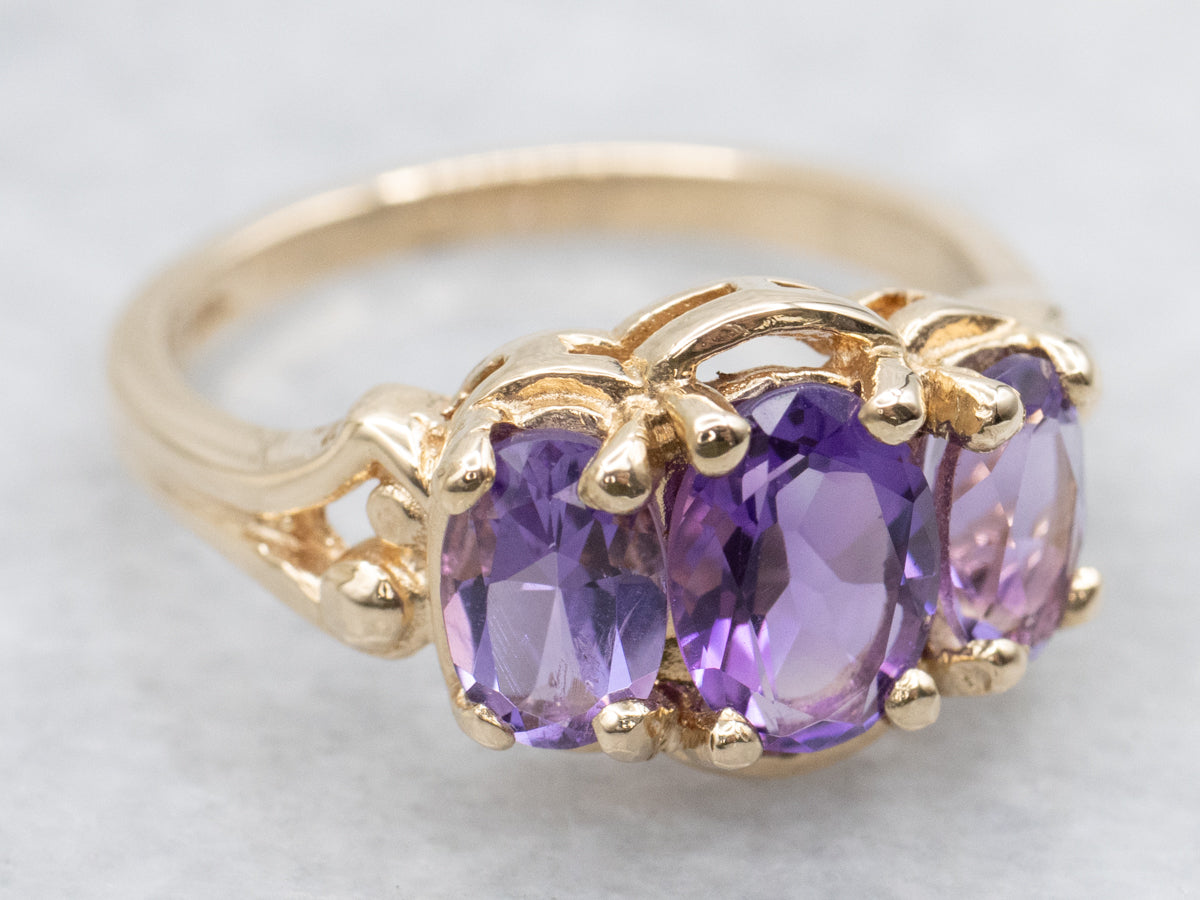 Amethyst and Gold Three Stone Ring