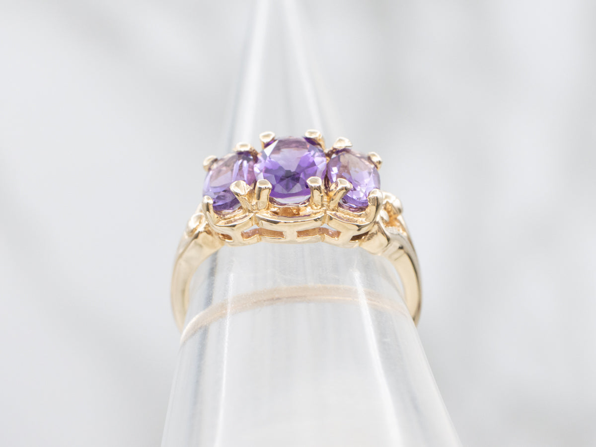 Amethyst and Gold Three Stone Ring