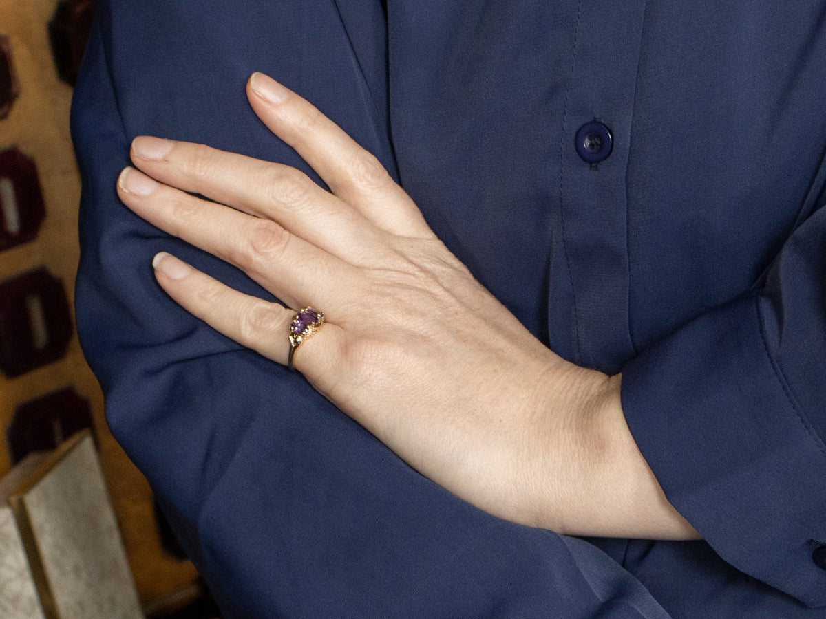Amethyst and Gold Three Stone Ring