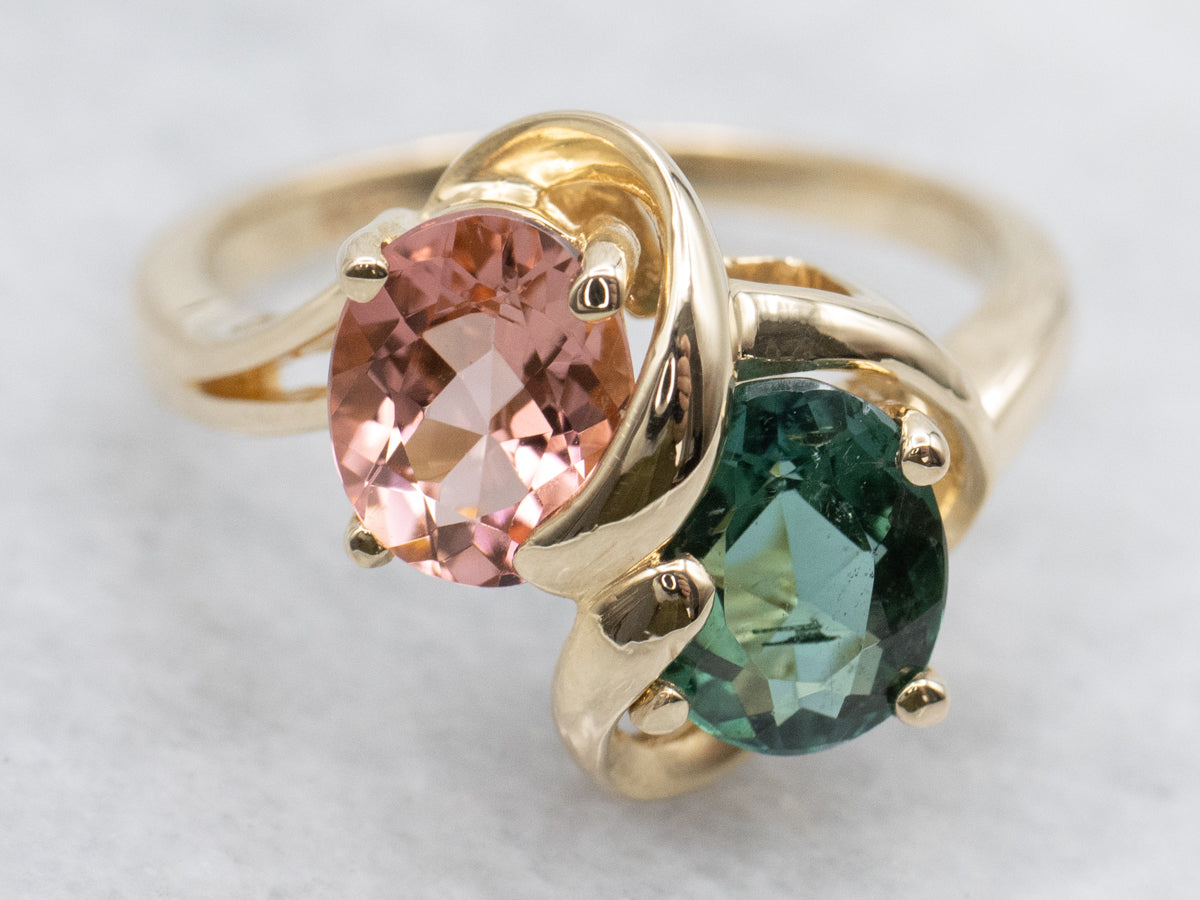 Pink and Green Tourmaline Bypass Ring