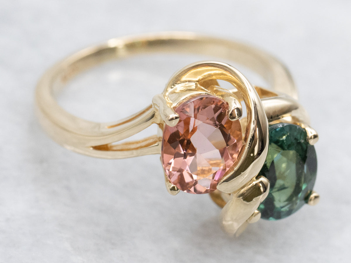 Pink and Green Tourmaline Bypass Ring