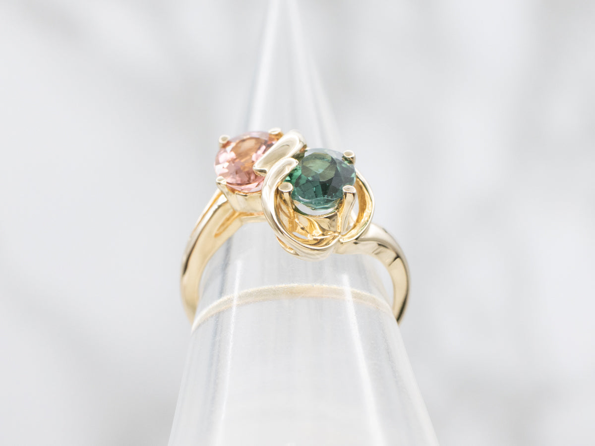 Pink and Green Tourmaline Bypass Ring