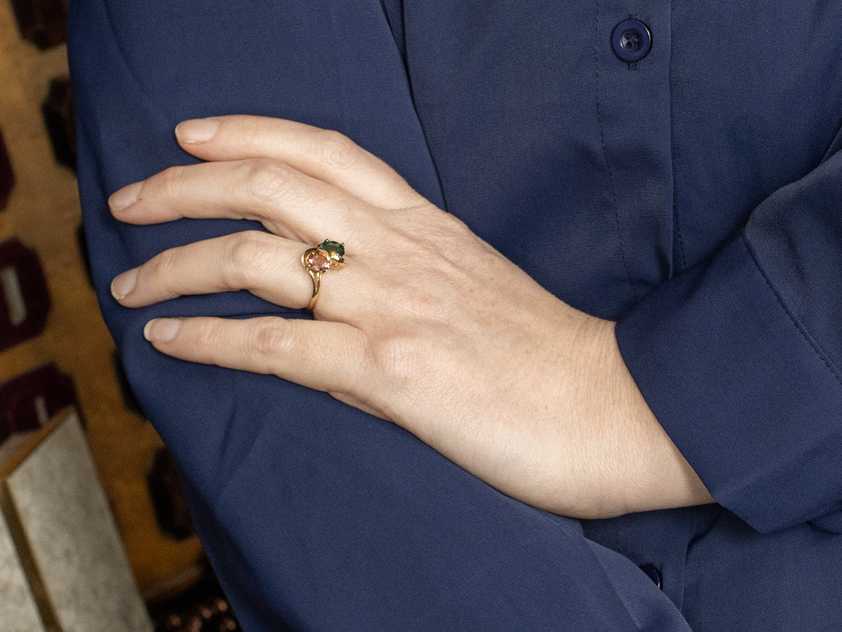 Pink and Green Tourmaline Bypass Ring