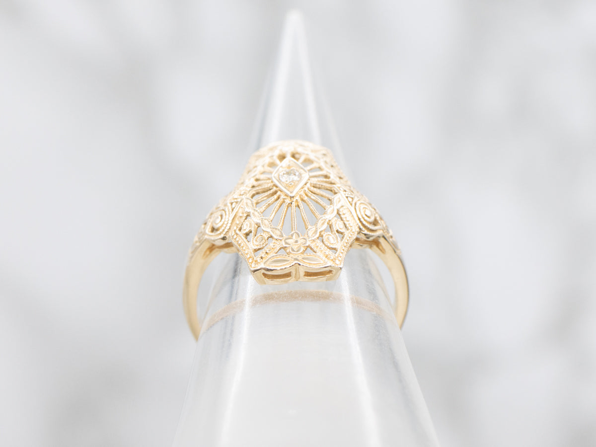 Ornate Gold Filigree Diamond Dinner Ring