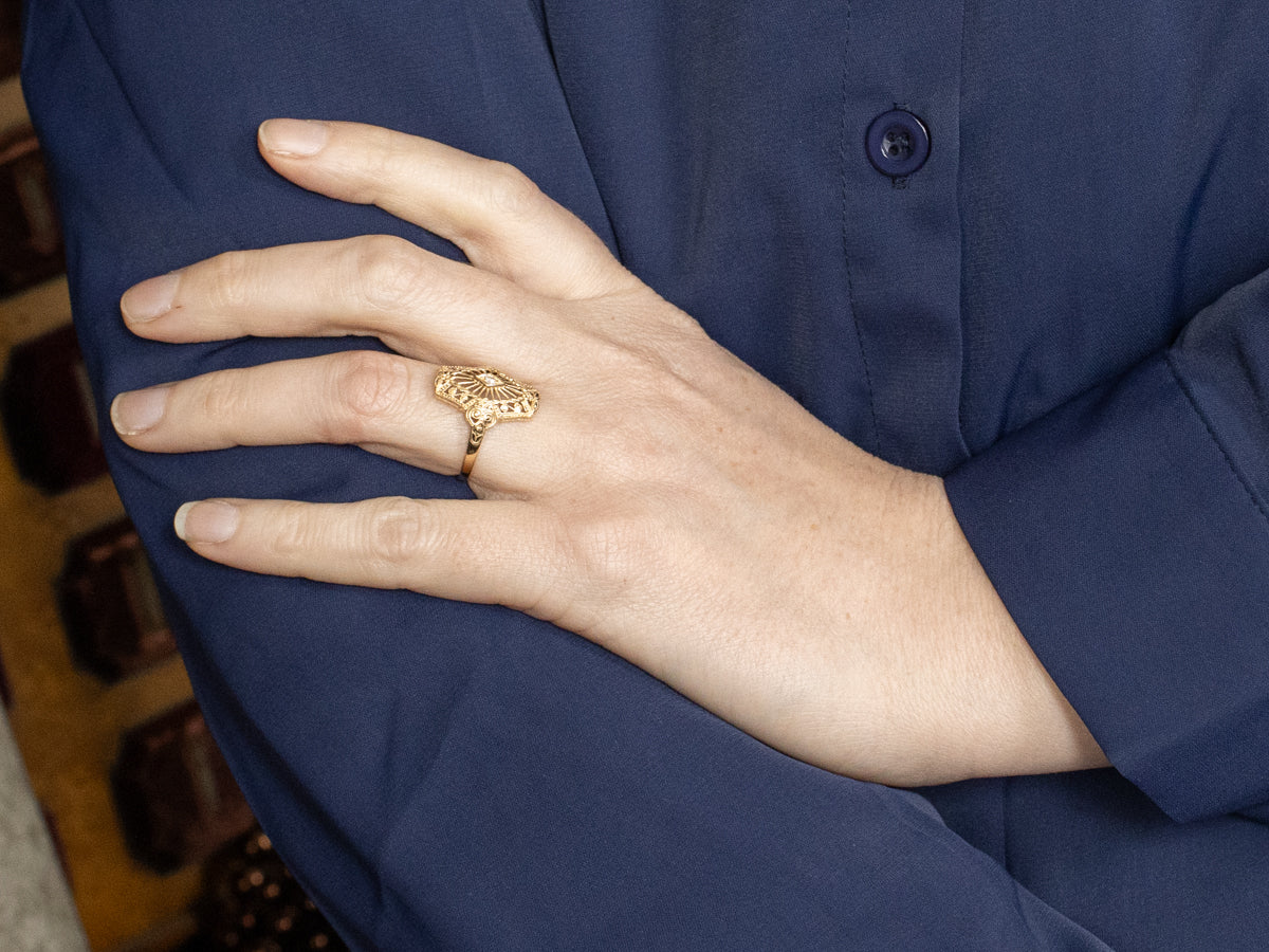 Ornate Gold Filigree Diamond Dinner Ring