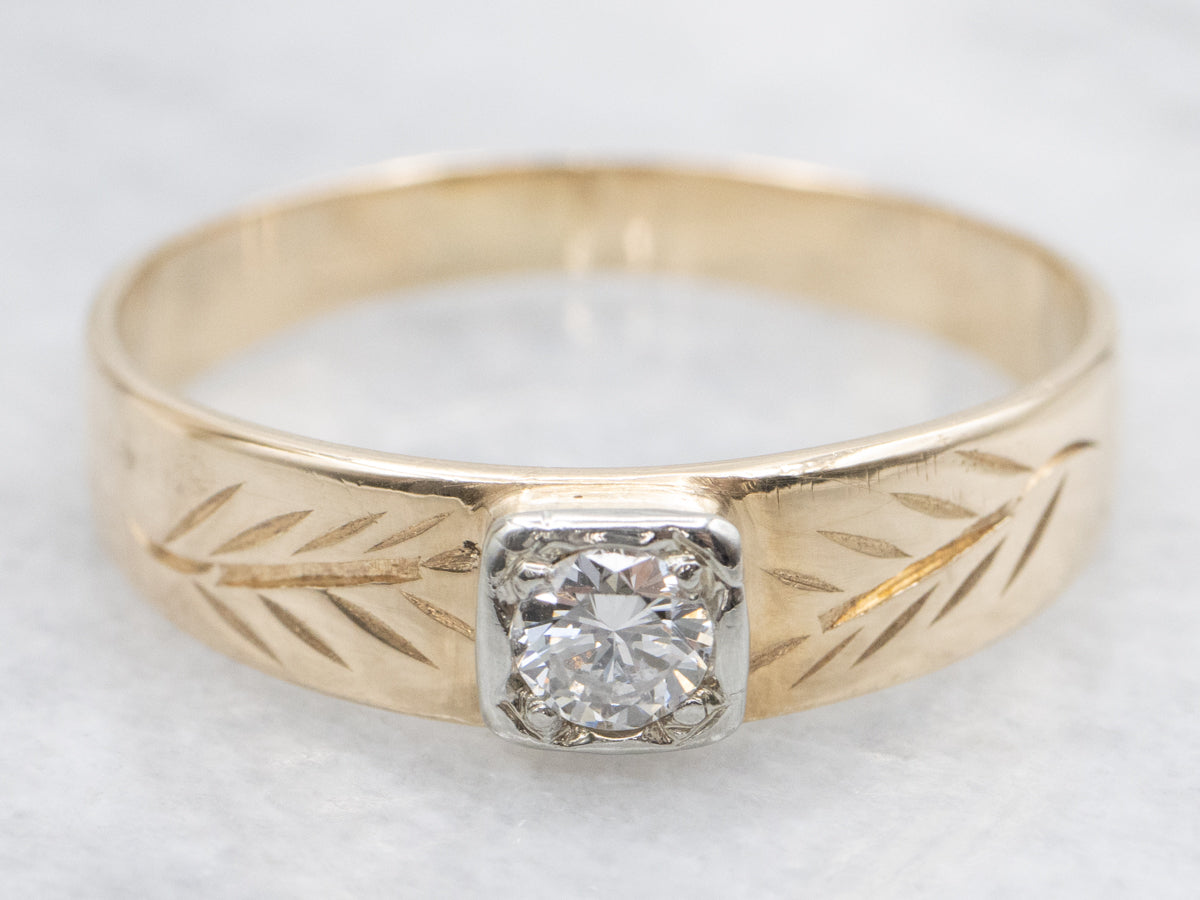 Men's Vintage Two-Tone Gold Diamond Solitaire Engagement Ring