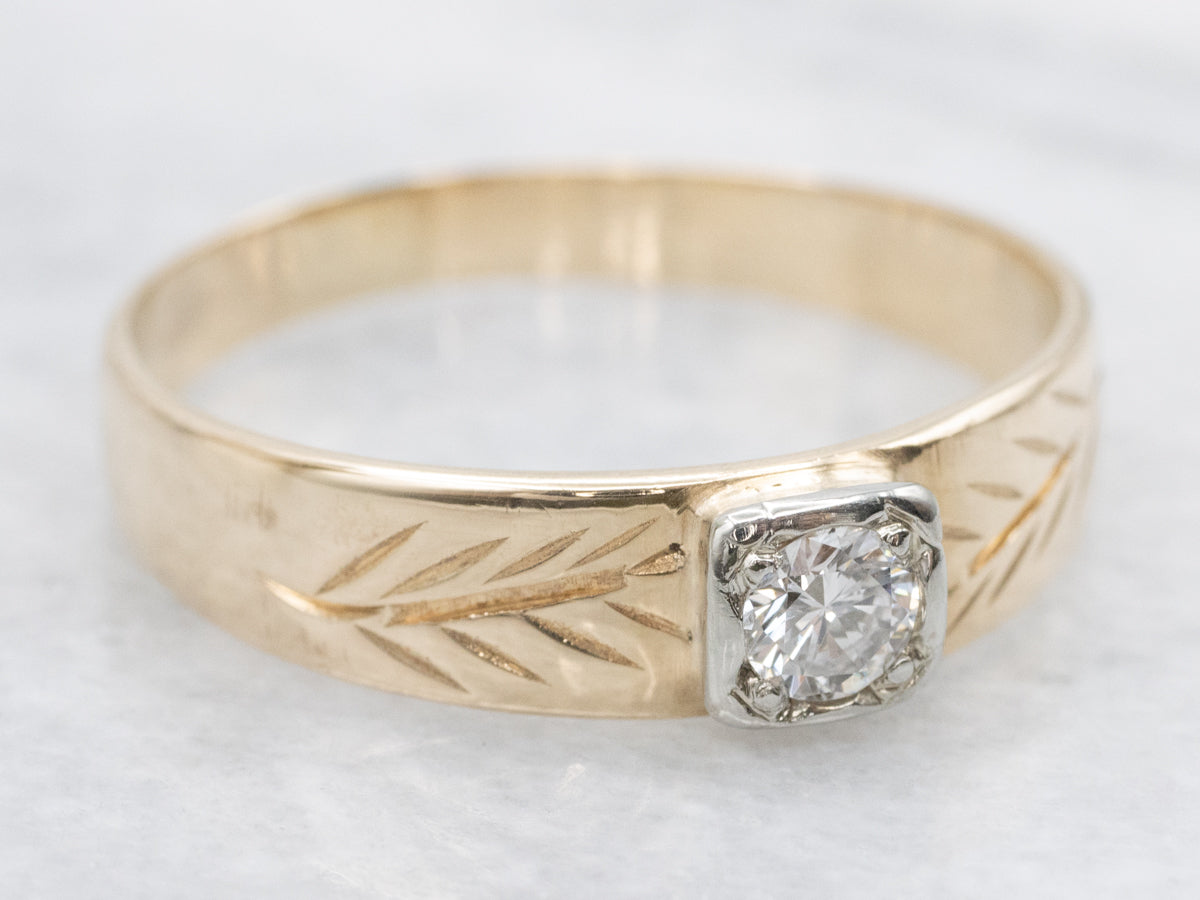 Men's Vintage Two-Tone Gold Diamond Solitaire Engagement Ring