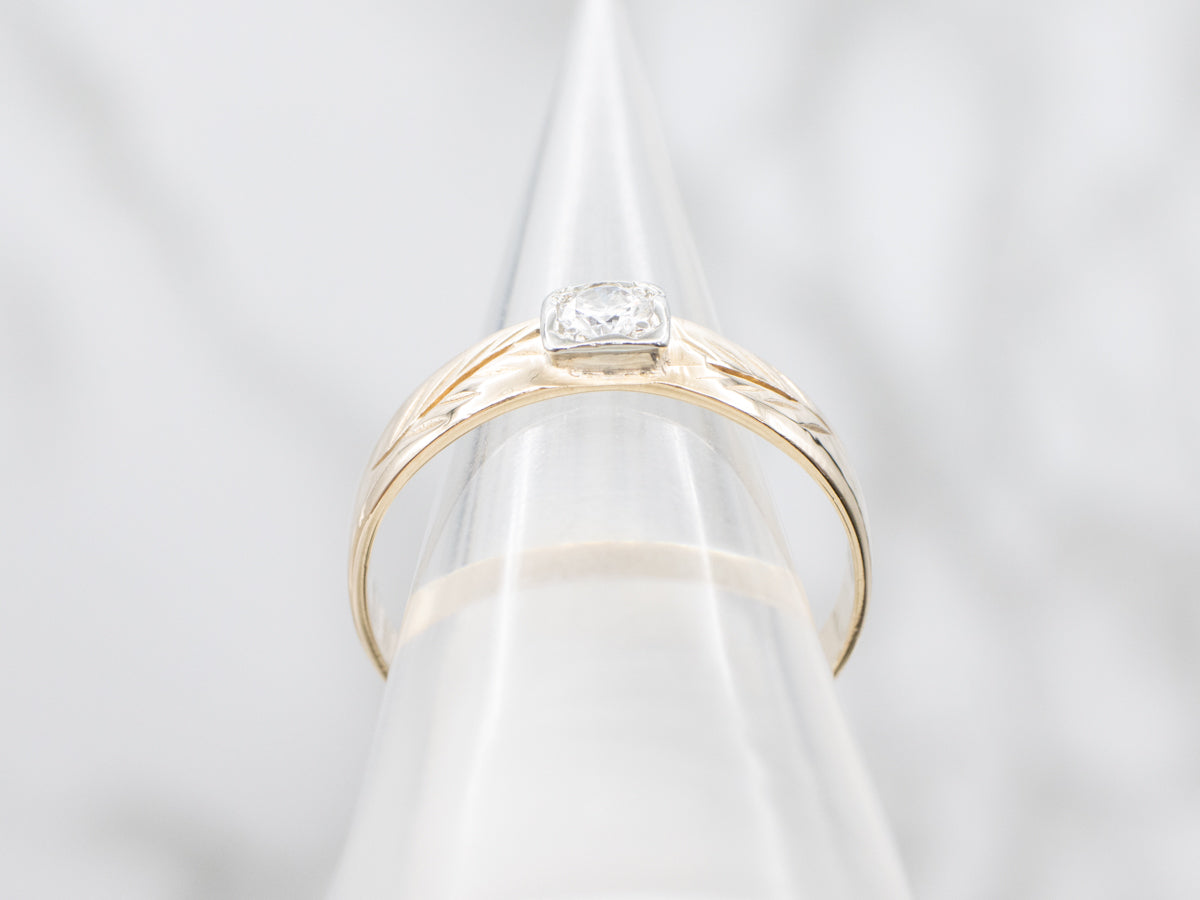 Men's Vintage Two-Tone Gold Diamond Solitaire Engagement Ring