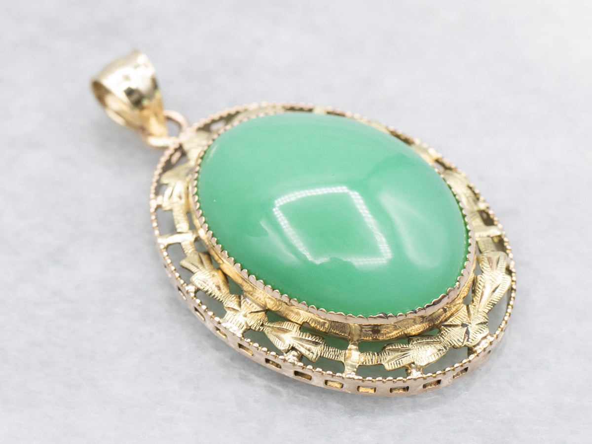 Chrysoprase Green and Gold Botanical Wreath Pendant