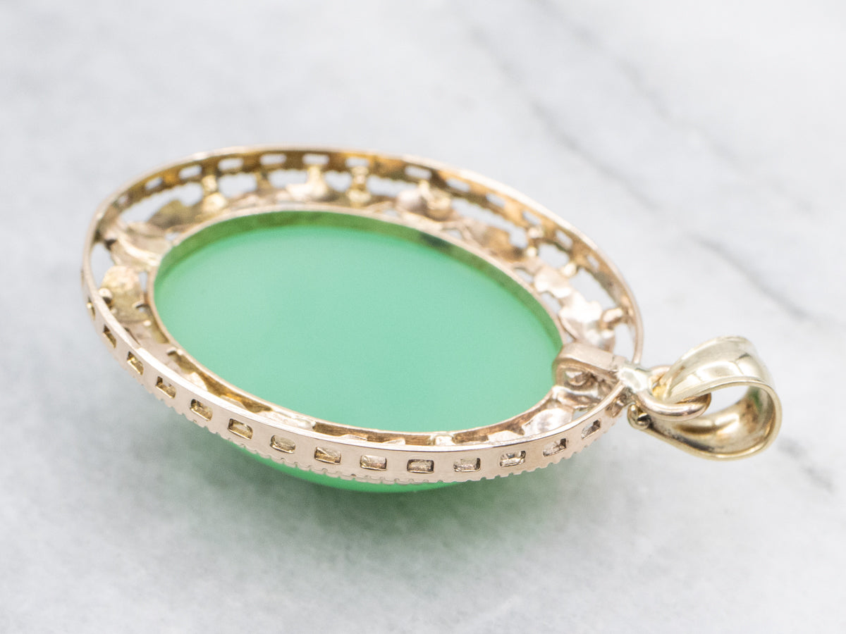 Chrysoprase Green and Gold Botanical Wreath Pendant