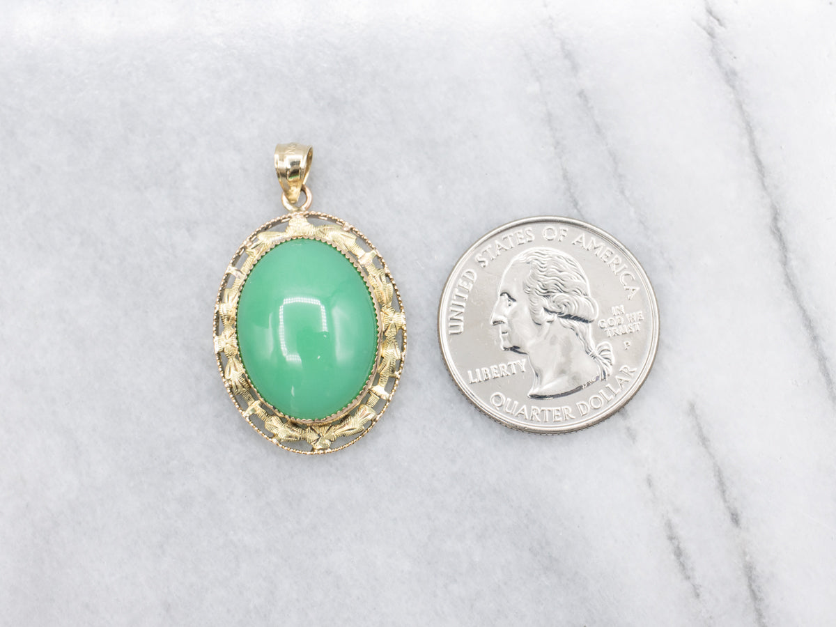 Chrysoprase Green and Gold Botanical Wreath Pendant