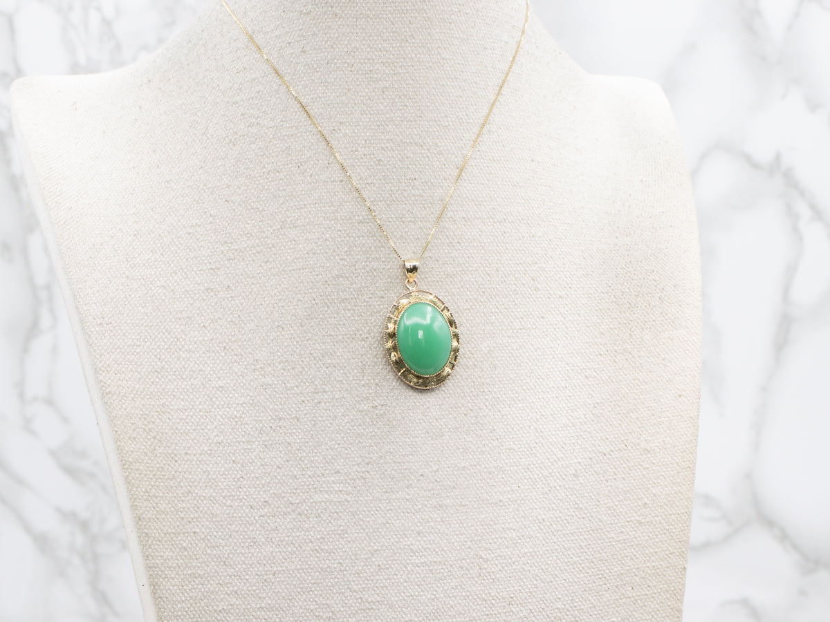 Chrysoprase Green and Gold Botanical Wreath Pendant