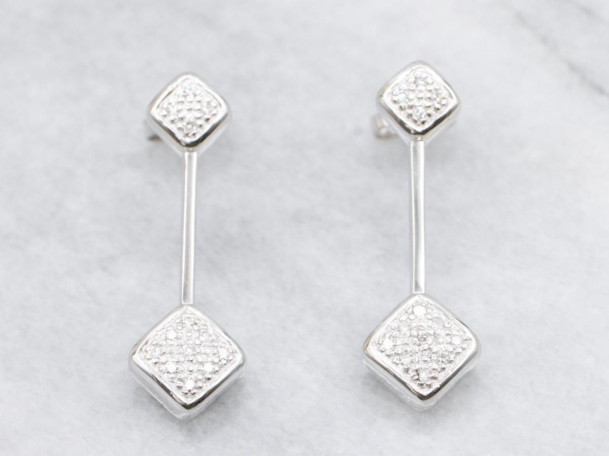 Sleek Elongated Diamond Cluster Drop Earrings