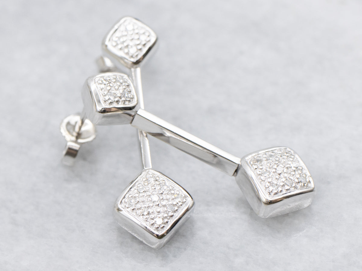 Sleek Elongated Diamond Cluster Drop Earrings