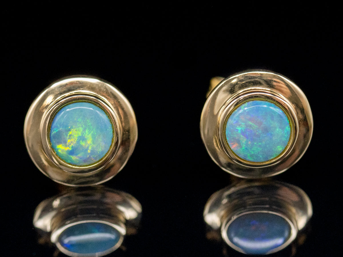 Yellow Gold Bezel Set Boulder Opal Stud Earrings