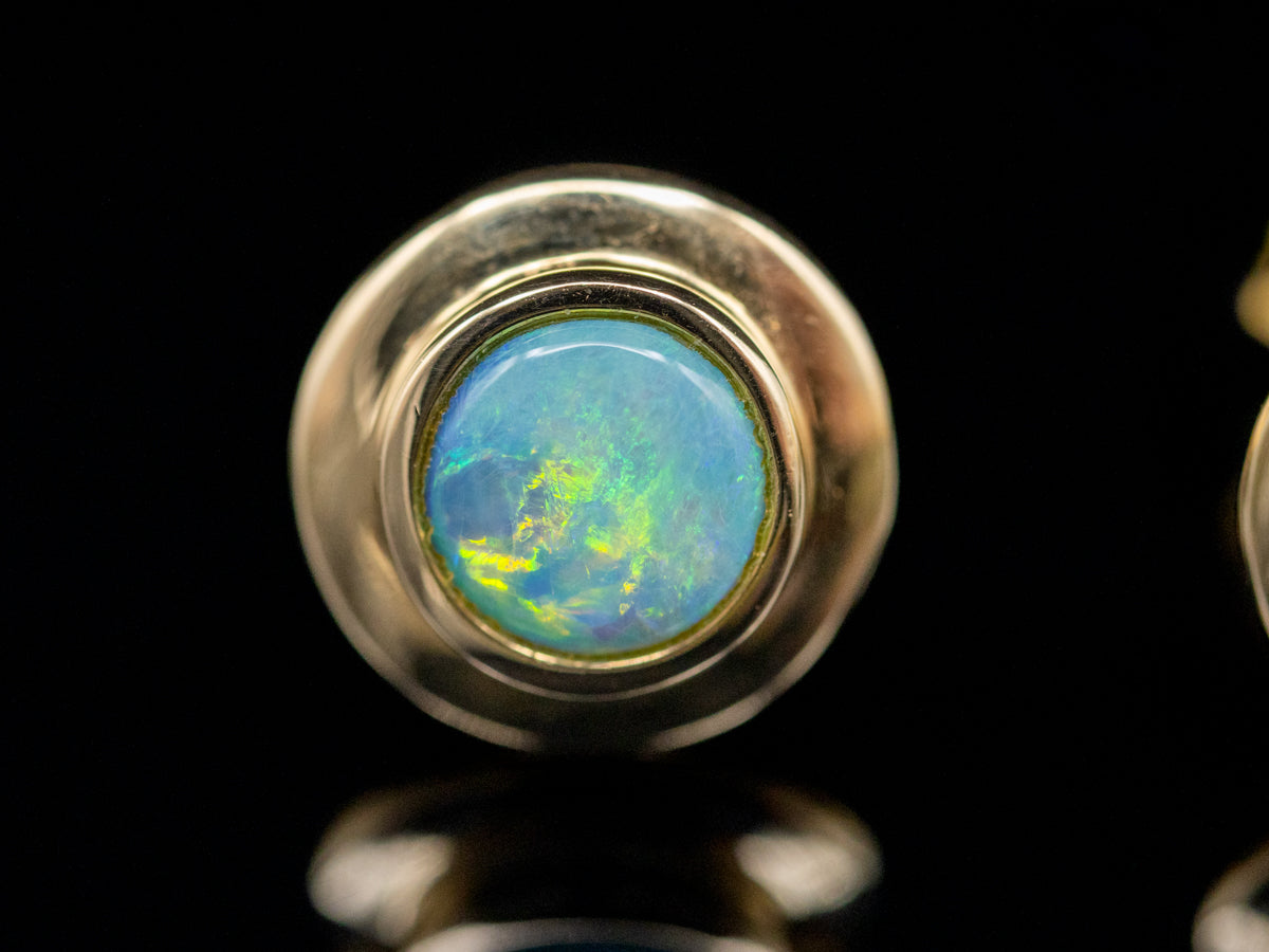 Yellow Gold Bezel Set Boulder Opal Stud Earrings