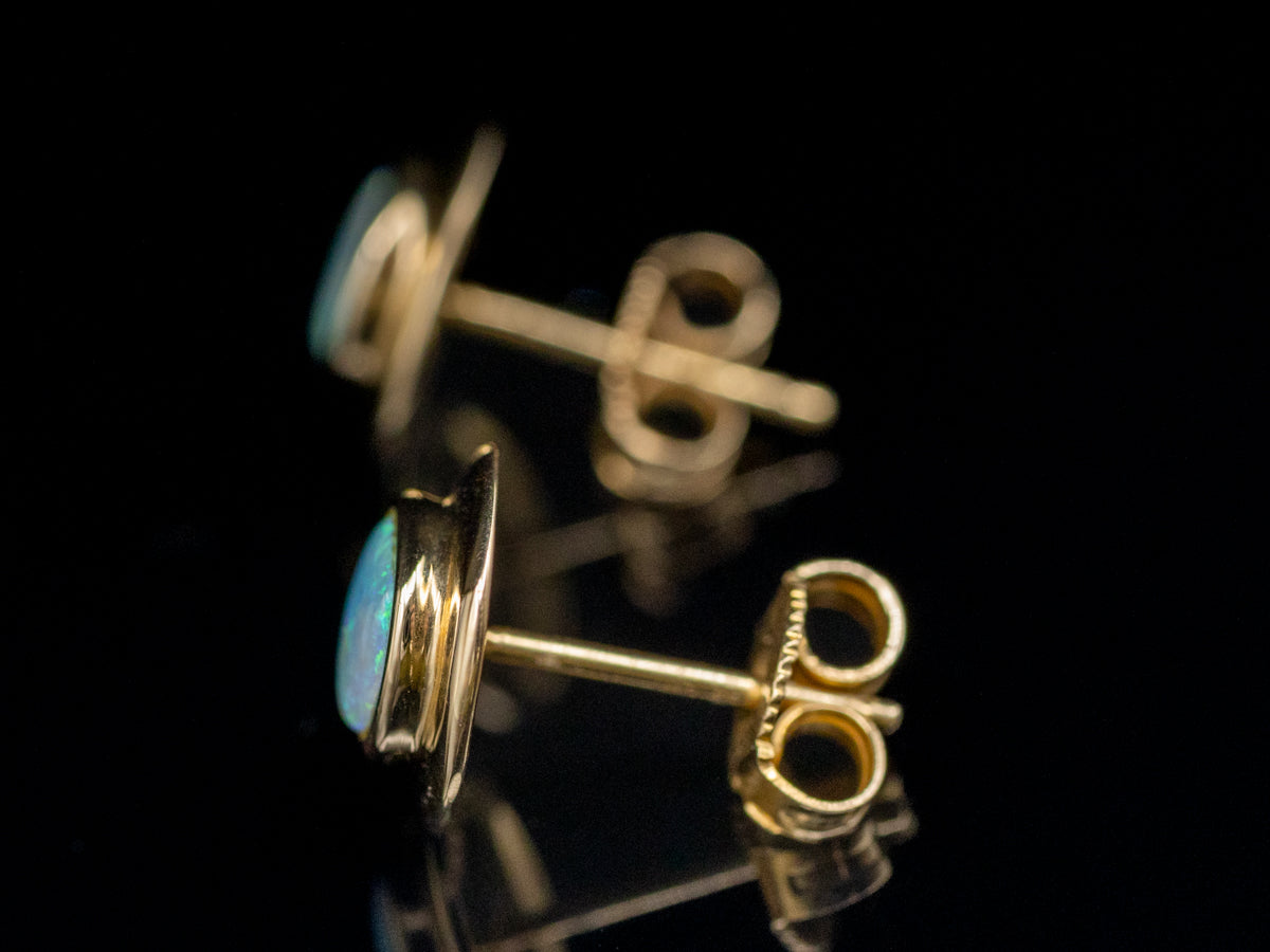 Yellow Gold Bezel Set Boulder Opal Stud Earrings