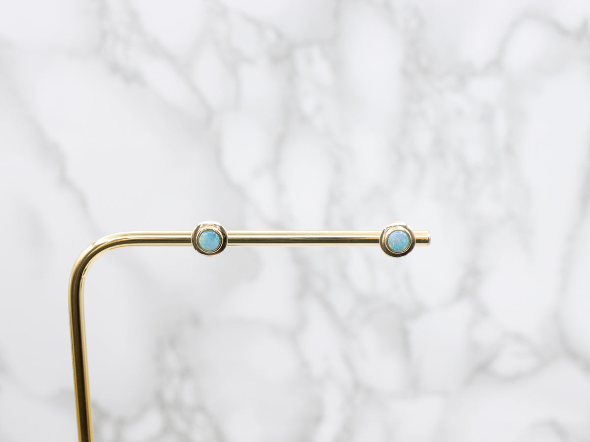 Yellow Gold Bezel Set Boulder Opal Stud Earrings