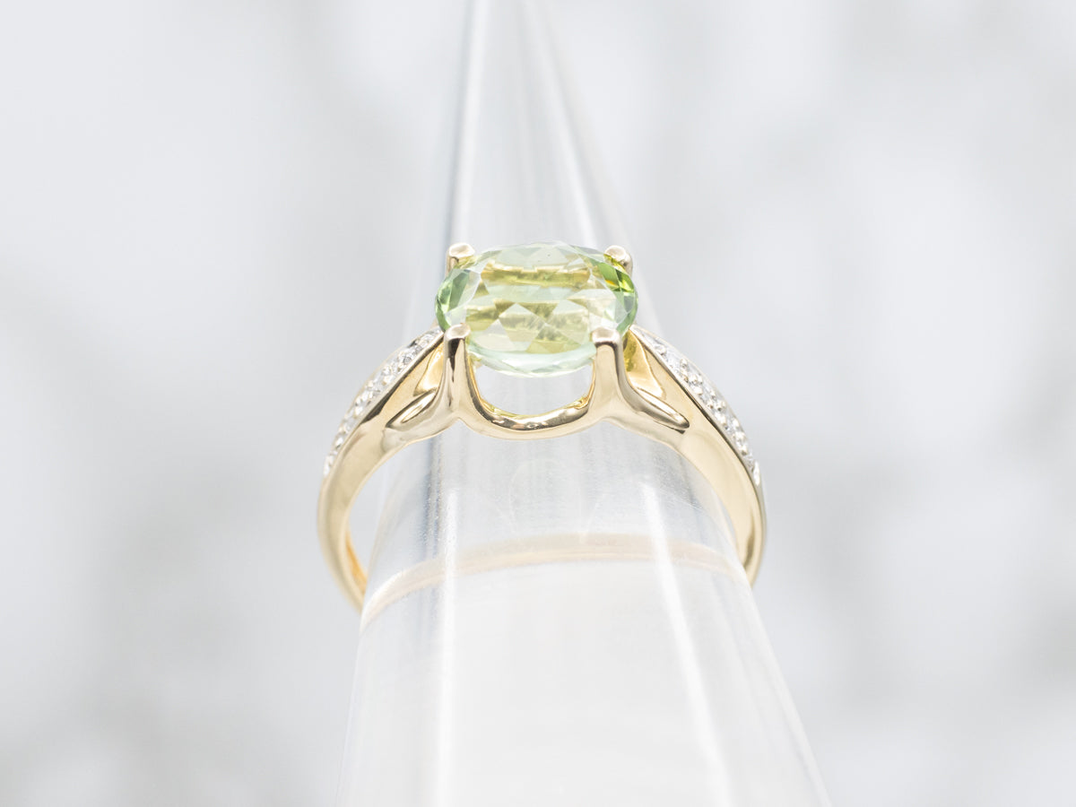 Modern Bright Green Tourmaline and Diamond Ring