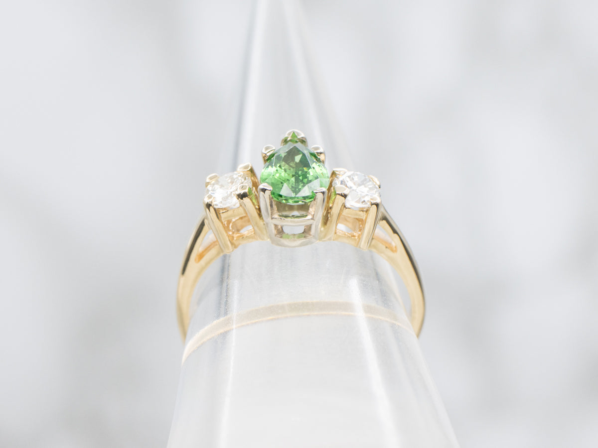 Teardrop Tsavorite Garnet and Diamond Ring