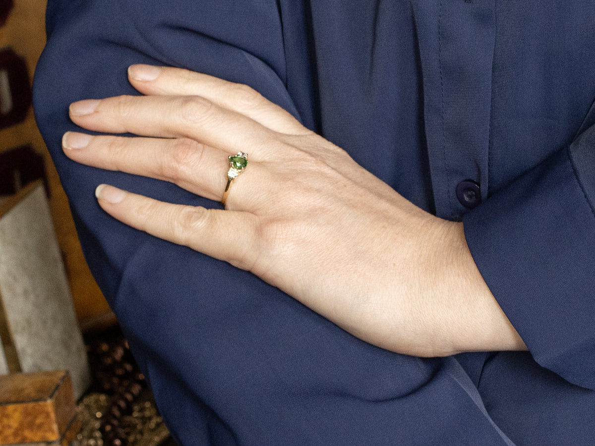 Teardrop Tsavorite Garnet and Diamond Ring