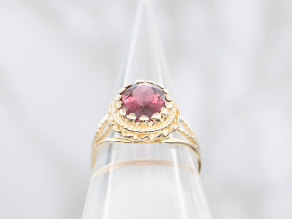 Bright Pink Tourmaline Nautical Gold Ring