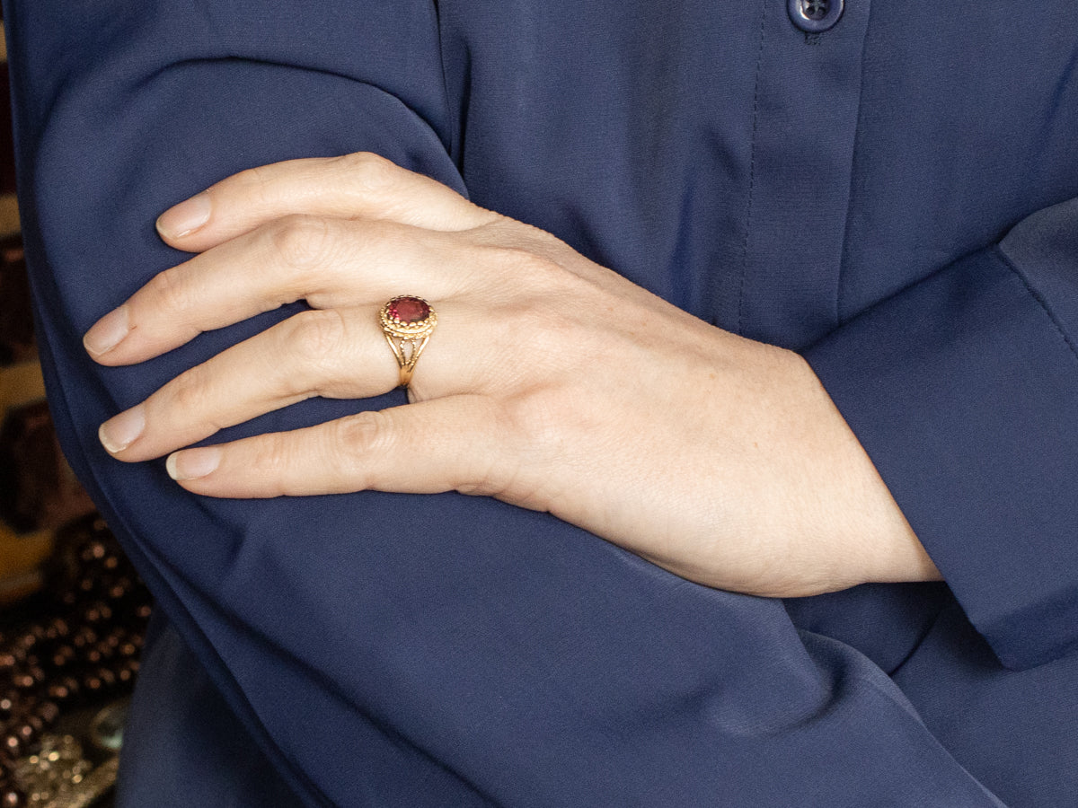Bright Pink Tourmaline Nautical Gold Ring