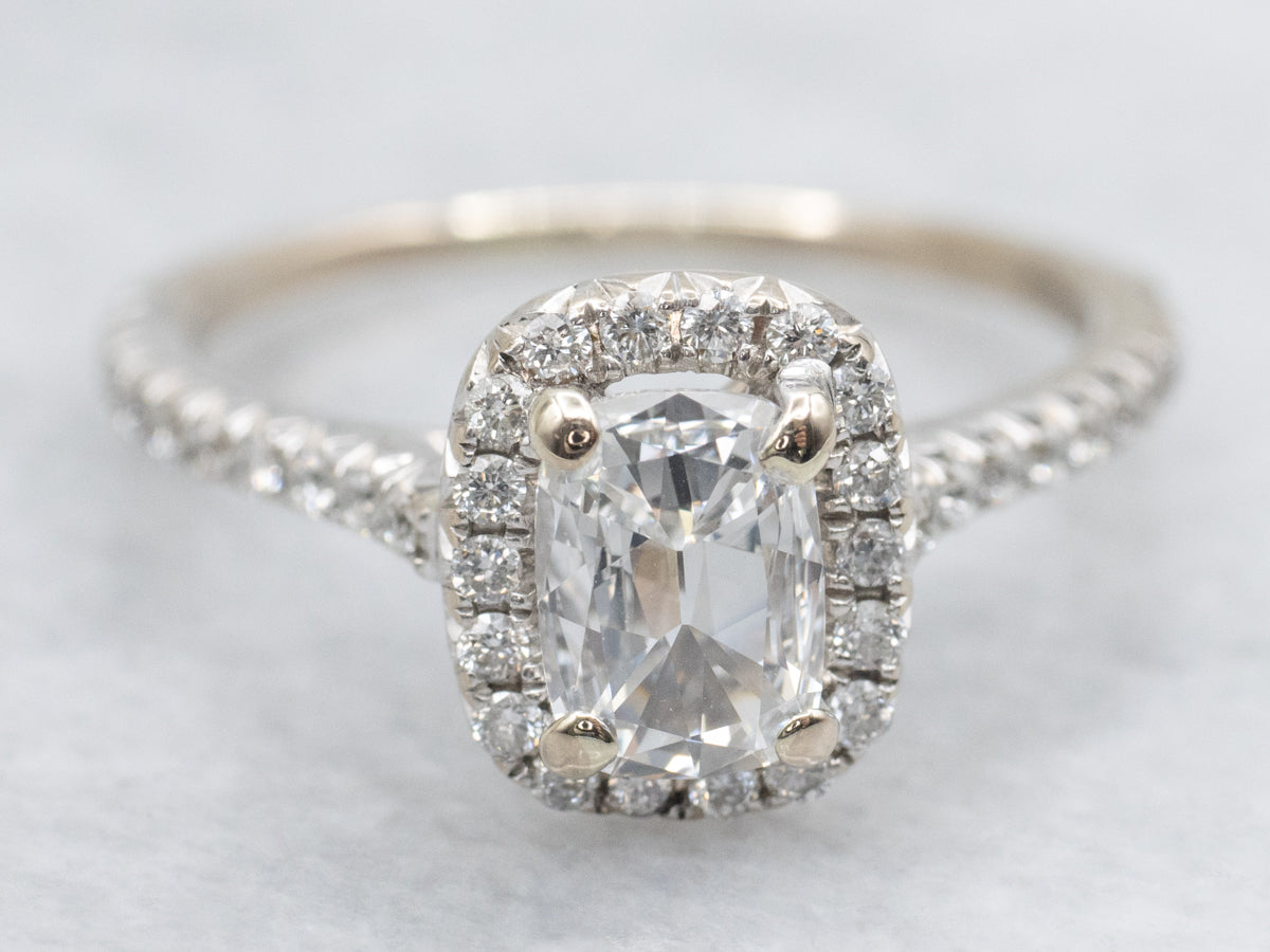 Modern Cushion Cut Diamond Halo Engagement Ring