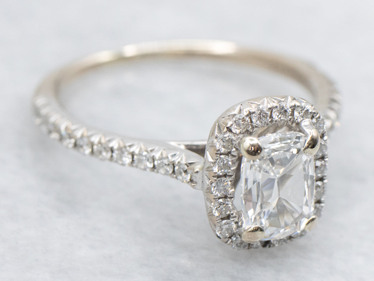 Modern Cushion Cut Diamond Halo Engagement Ring