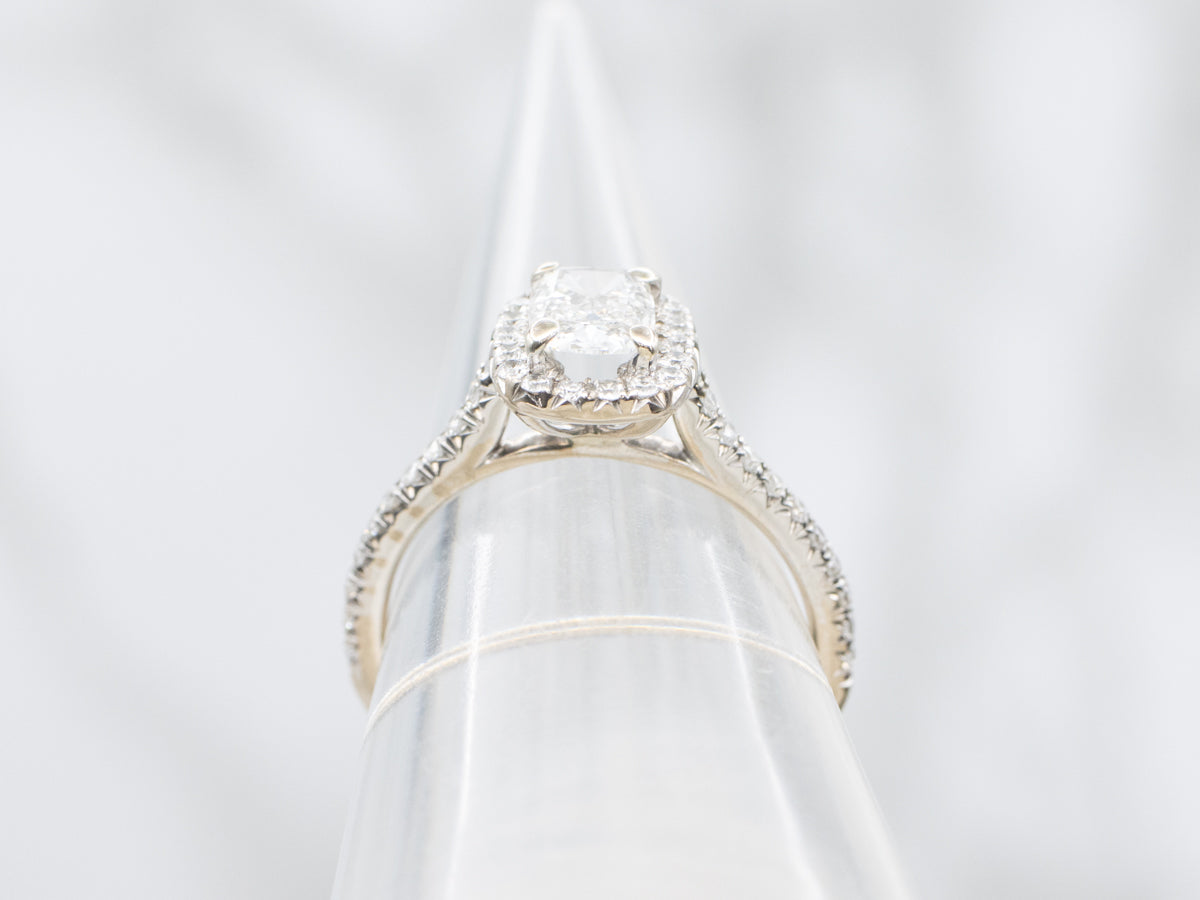 Modern Cushion Cut Diamond Halo Engagement Ring