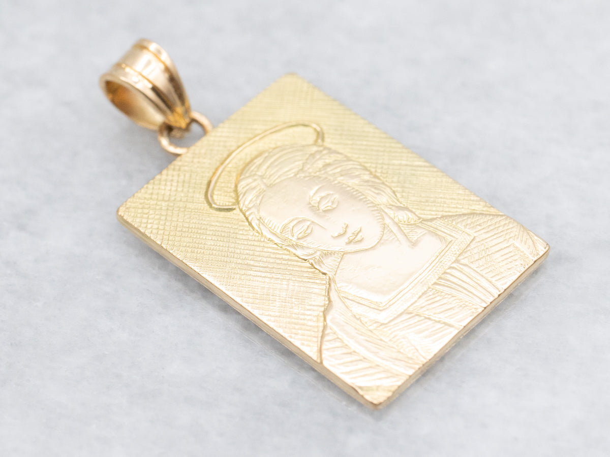 Gold Hand-Etched Madonna Religious Pendant