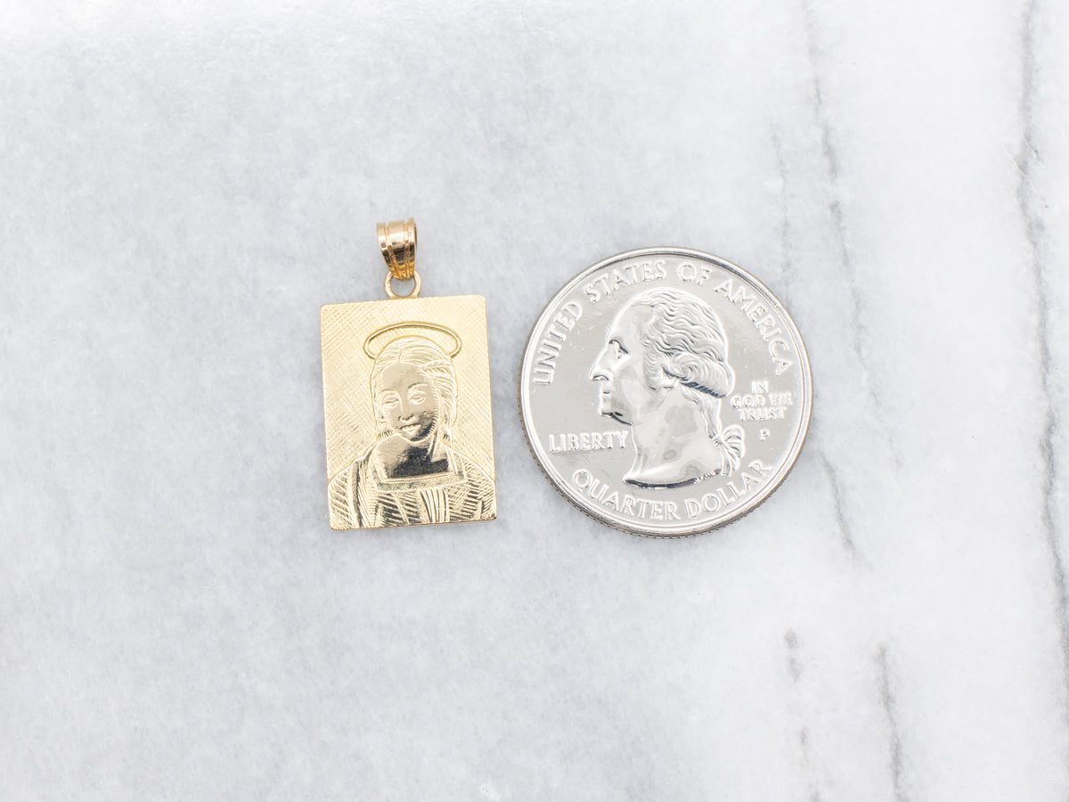 Gold Hand-Etched Madonna Religious Pendant