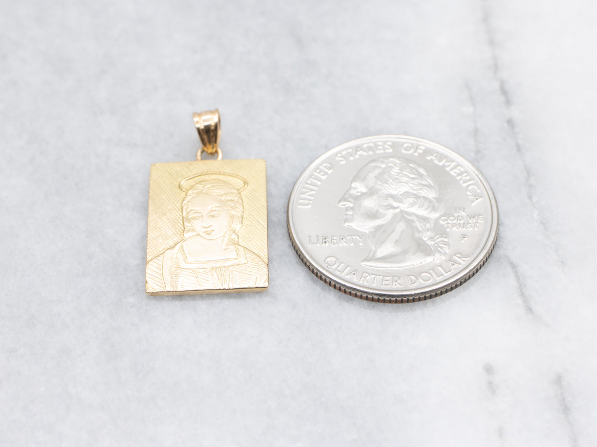 Gold Hand-Etched Madonna Religious Pendant
