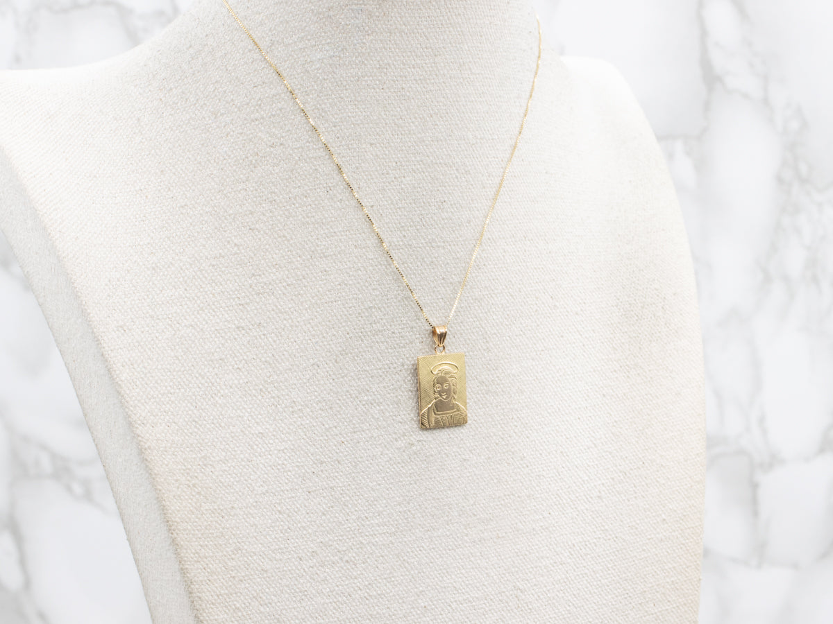 Gold Hand-Etched Madonna Religious Pendant