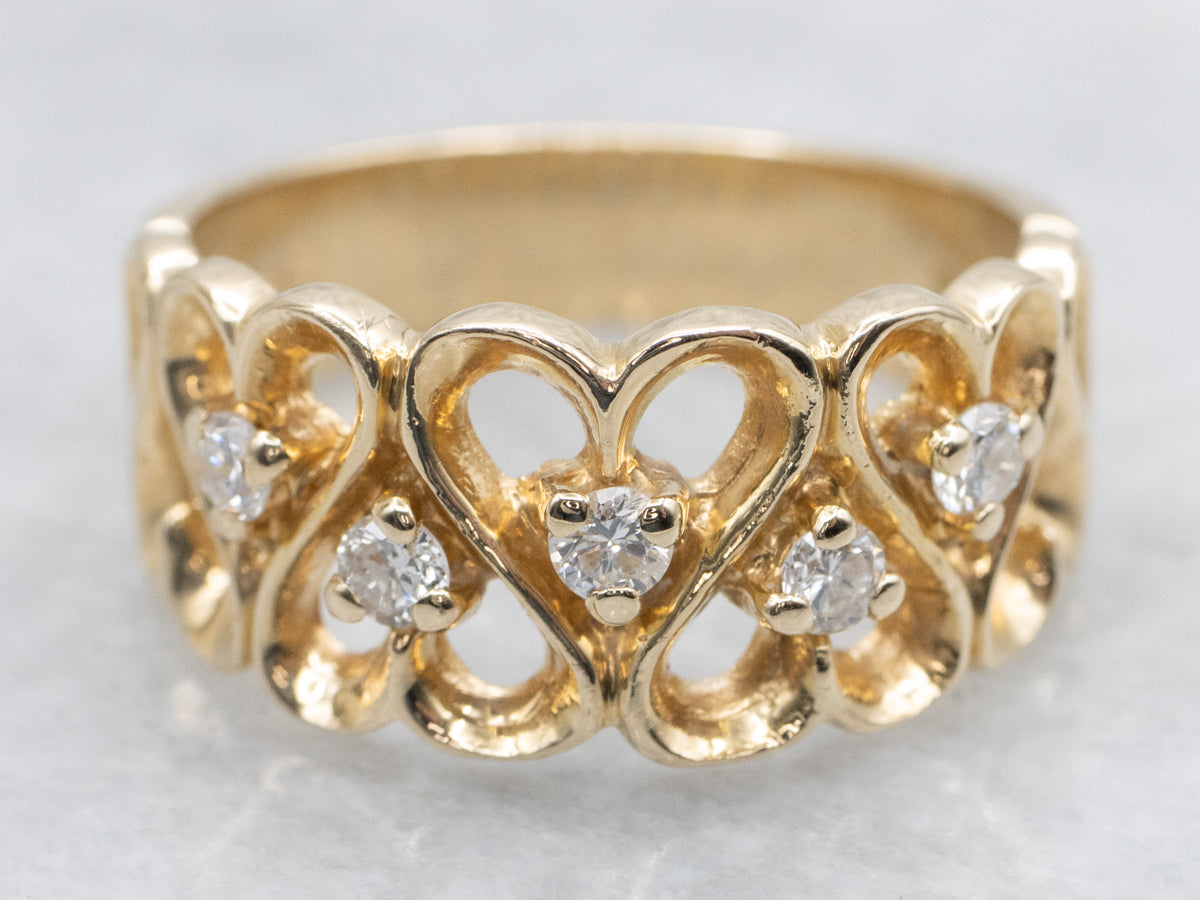Diamond Gold Heart Pattern Ring