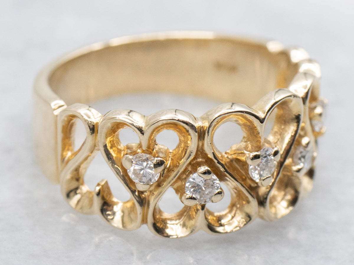 Diamond Gold Heart Pattern Ring