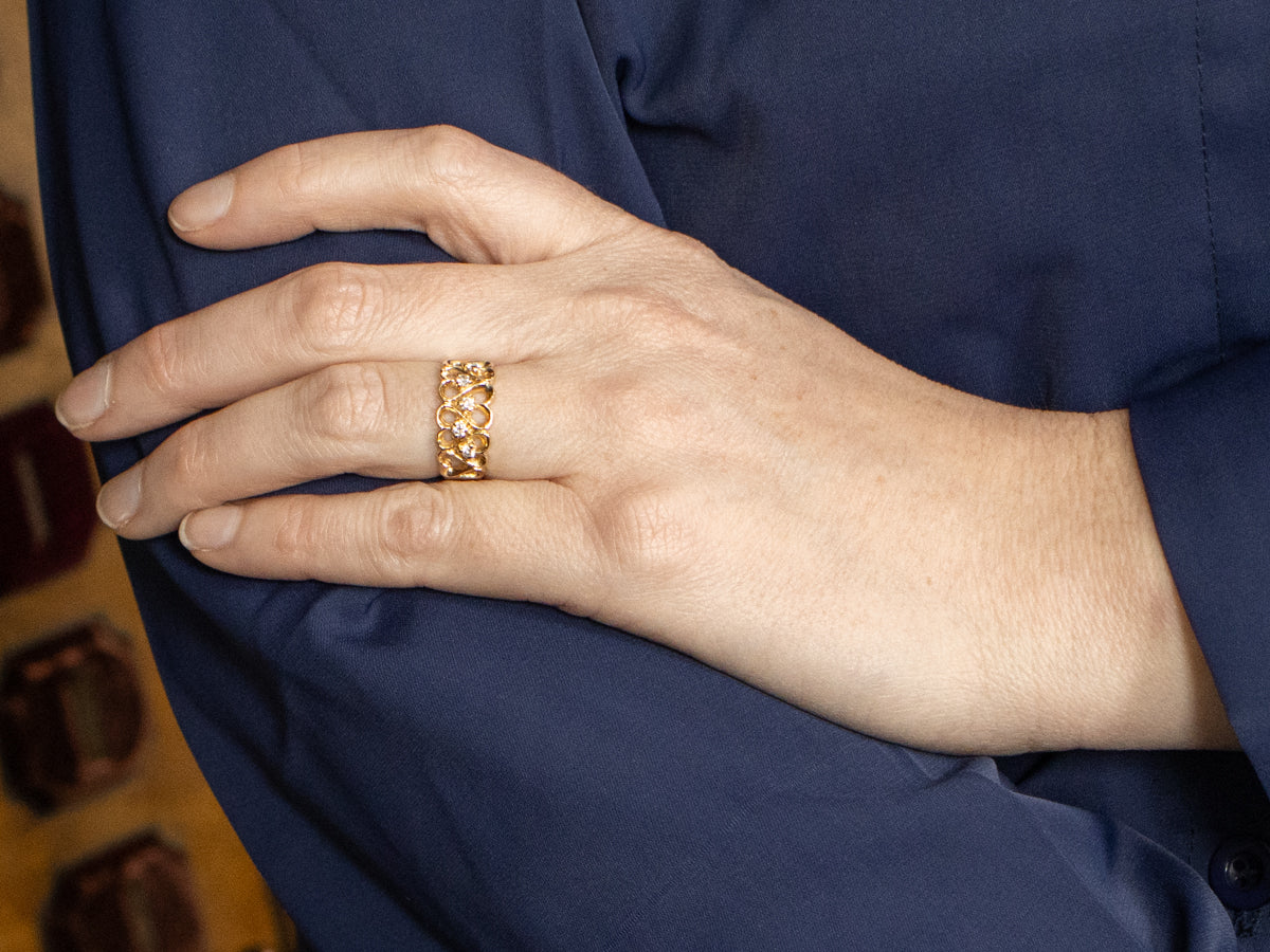 Diamond Gold Heart Pattern Ring